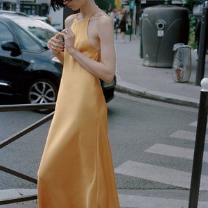 NWT ZARA LONG SATIN EFFECT DRESS  BRONZE - REF. 8342/212